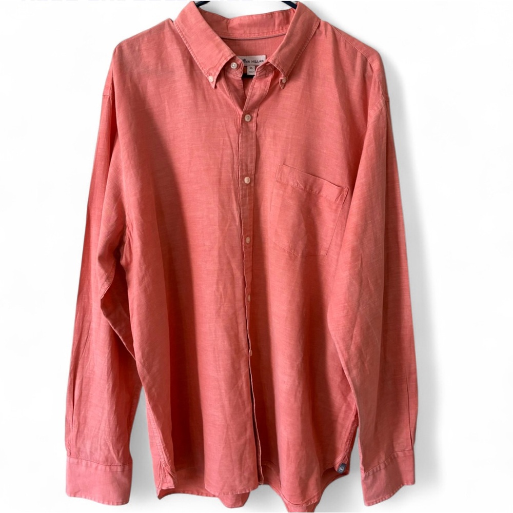 Peter Millar Linen Silk XL Men's Salmon Button-Down Shirt Preppy